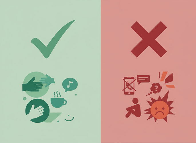 Minimalista vektor illusztráció zöld pipa és piros X jelöléssel, a szabad és tiltott első randi gesztusok vizualizálására